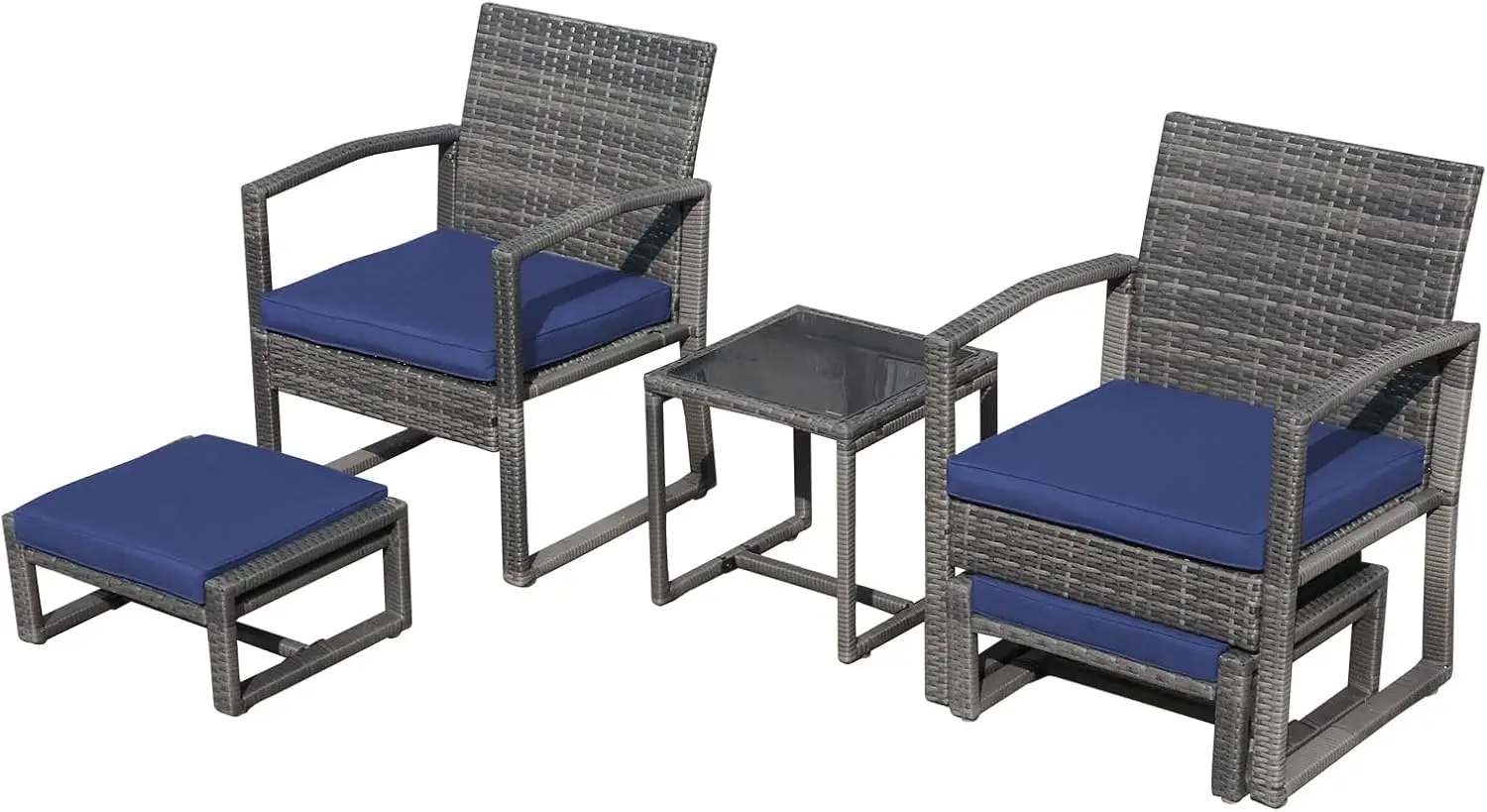 Patiorama 5 Piece Outdoor Patio Wicker Furniture Set, All Weather Grey Pe Rattan Chair And Ottoman Footstool Set, W/Coffee