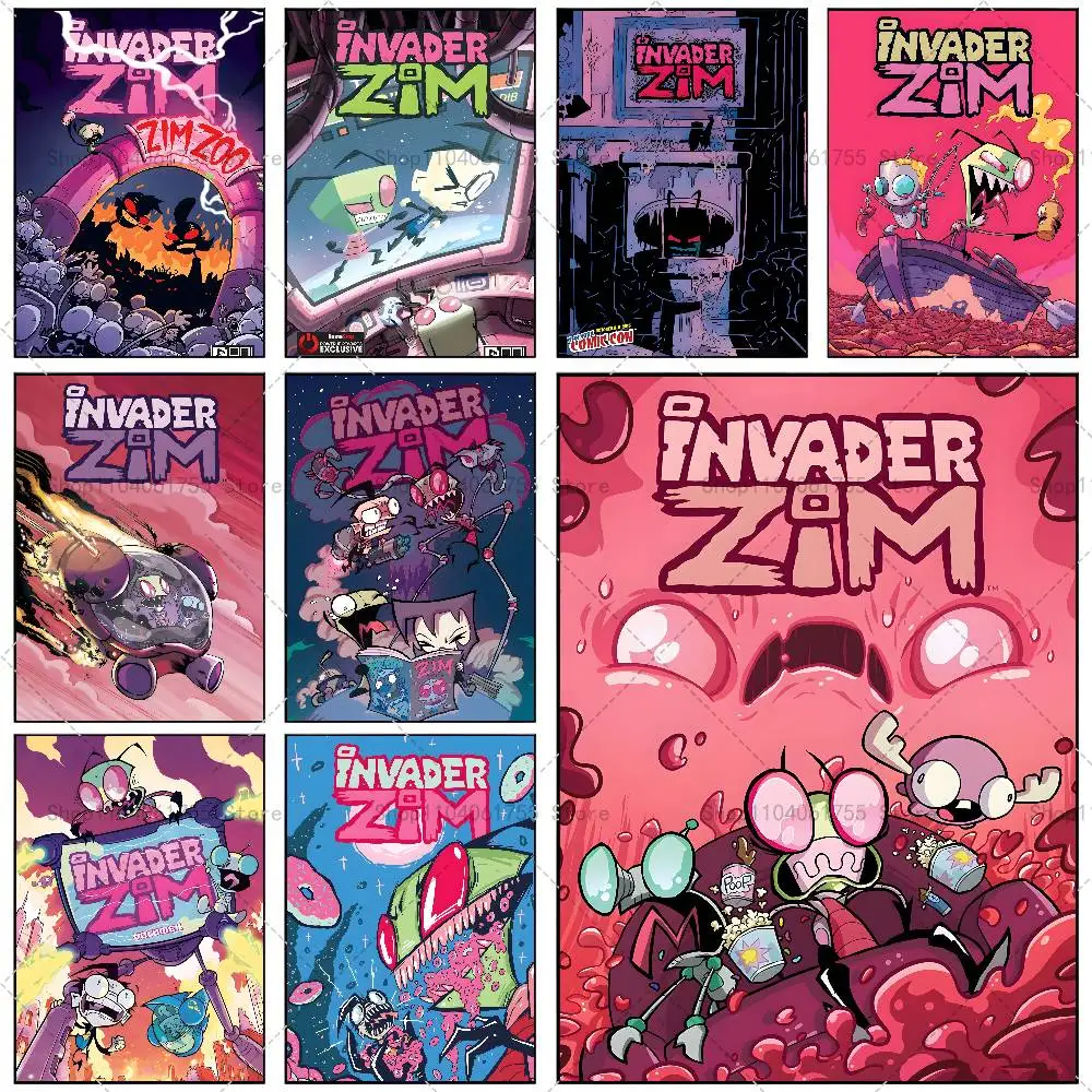 Invader Z-Zim Cartoon Poster Self-adhesive Art Waterproof Paper Sticker Coffee House Bar Room Wall Decor