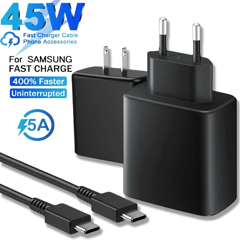 Original 45W PD Charger for Samsung Galaxy S22 S23 Ultra Note 10+ 5G USB C Mobile Phone Type C Fast Quick Charging Wall Adapter