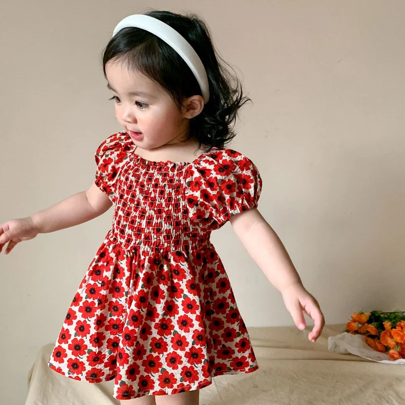 

Baby Girl Dress 2022 Summer New Korean Version Toddler Baby Short-sleeved Floral Dress Princess Skirt