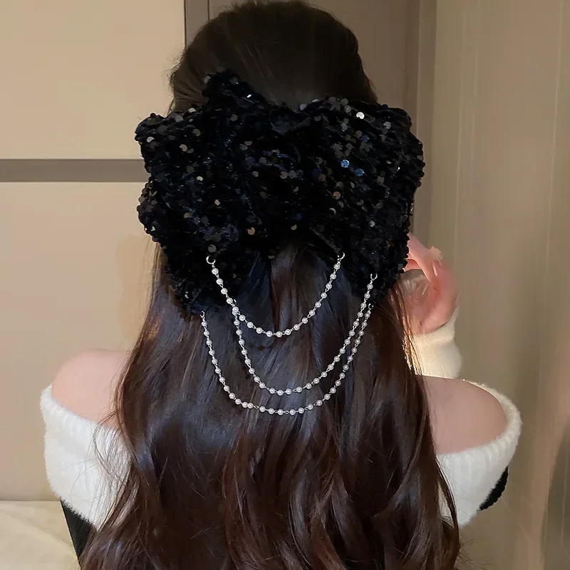 

Retro Velvet Sequin Bow Hair Clips Tassel Spring Clip Fashion Pearl Hairpins Headpiece Korean Hair Accessories for Womeni-Remiel
