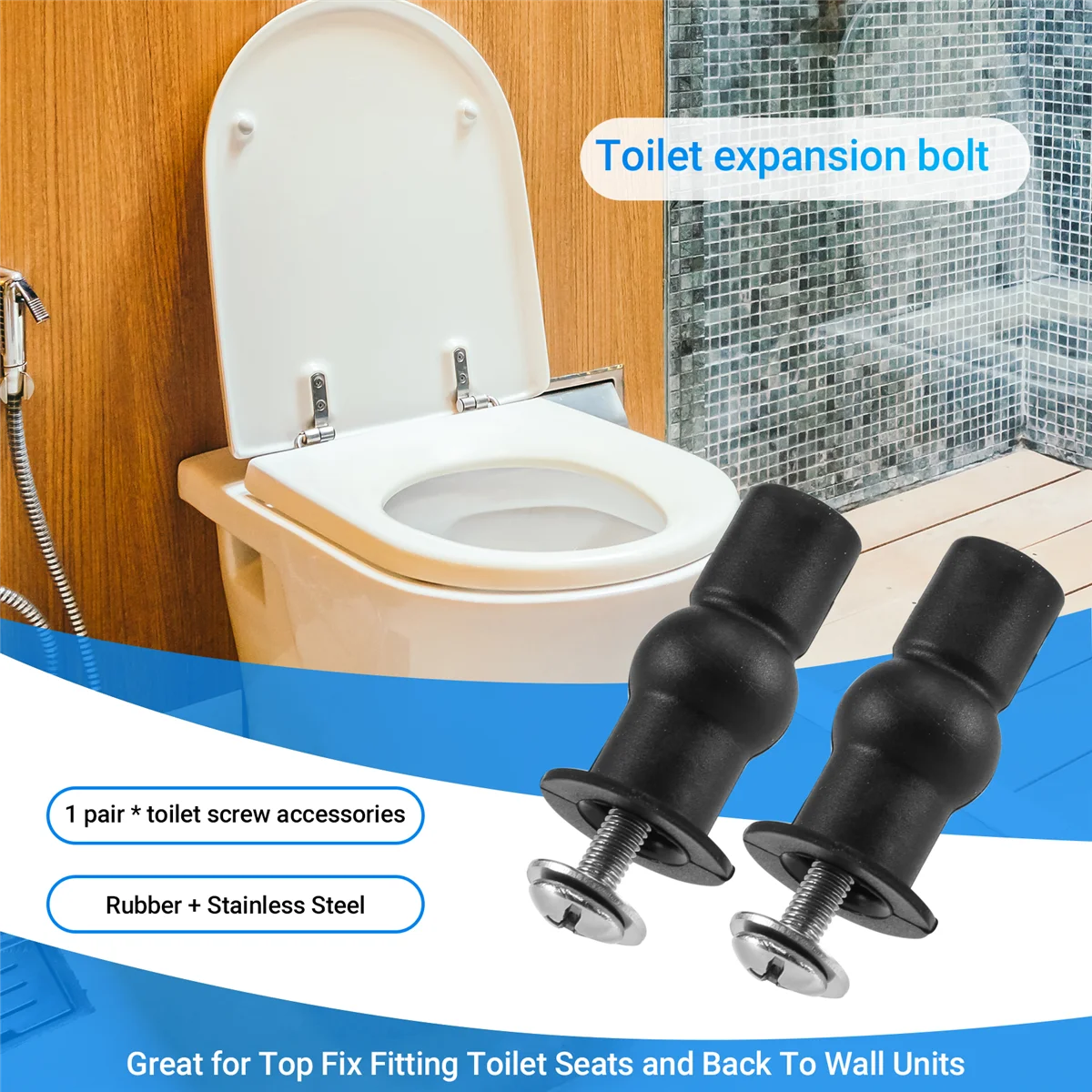 AT14 Toilet Seat TOP FIX Seat Hinge Hole Fixings Well Nut Screw Rubber Back to Wall Pair