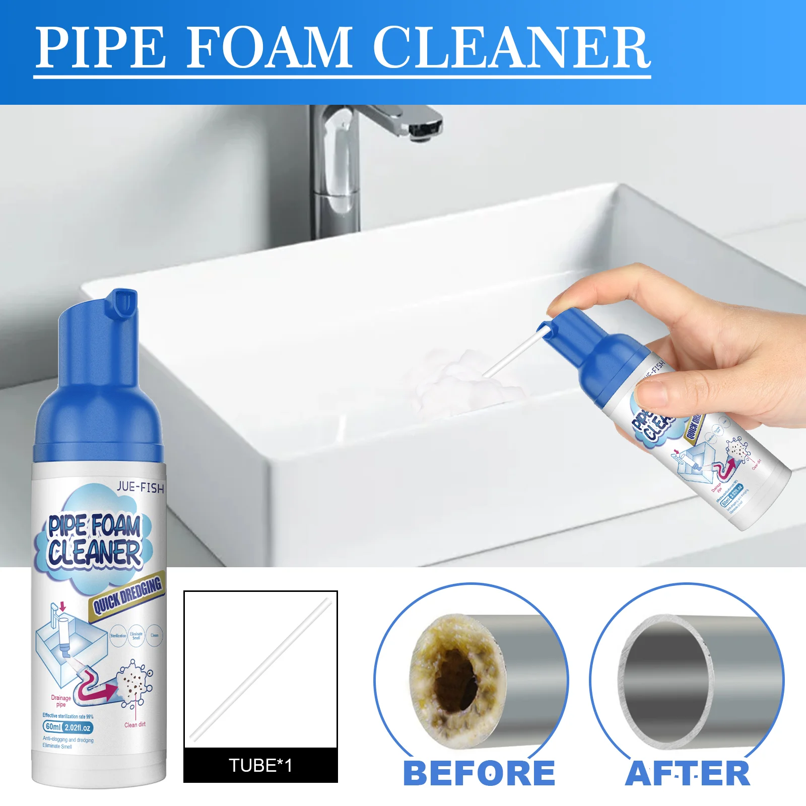 Jue-Fish Pipe Dredge Deodorant Foam Sink Odor Cleaner Kitchen Dredging Liquid - Effective Drain Opener for Toilet & Sewer Clogs