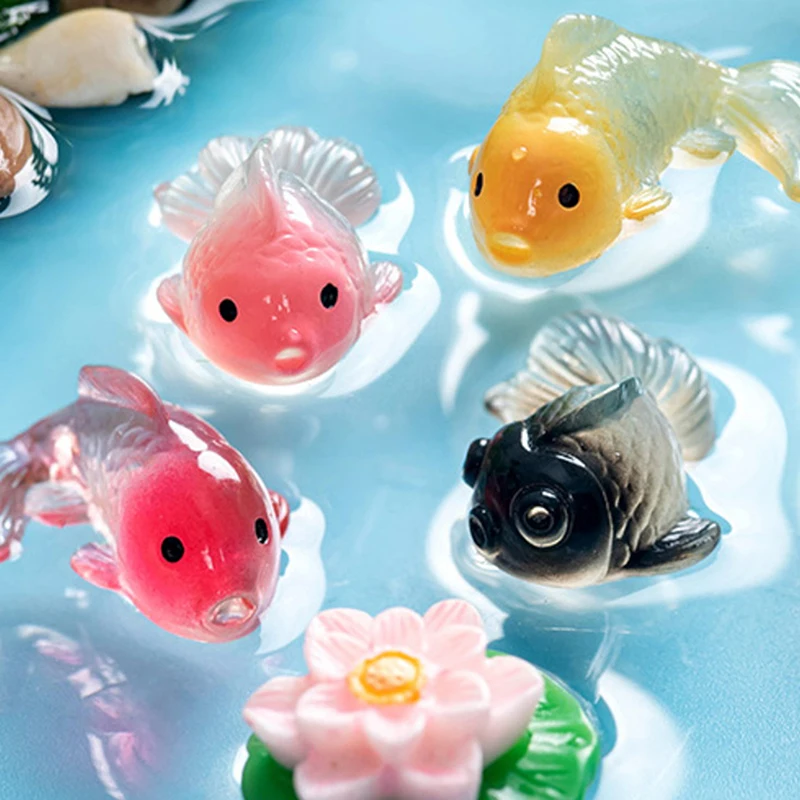 1PC Micro Landscape Creative Cute Lucky Koi Fish Ornament Drip Gel Mini Fish Statue Ornaments Goldfish Gifts Desktop Jewelry