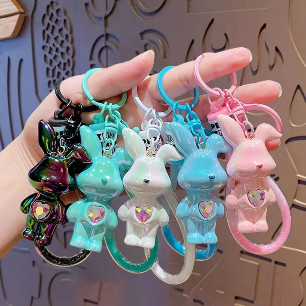 Fashion Popular Folding Ear Rabbit Key Chain Creative Exquisite Cute Bunny Doll Pendant Cartoon PVC Car Key Ring Car Key