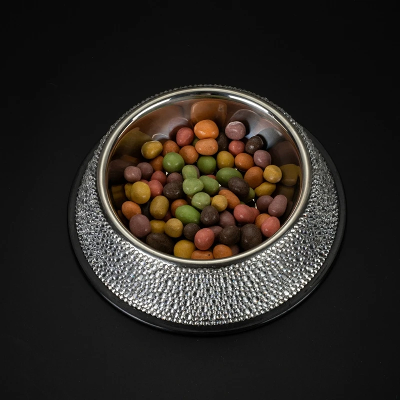 Stainless Steel Dog Bowl Pet Bowls Food Water Feeder with for Rhinestone Non-Skid Rubber Base 2 Colors for Pets Various