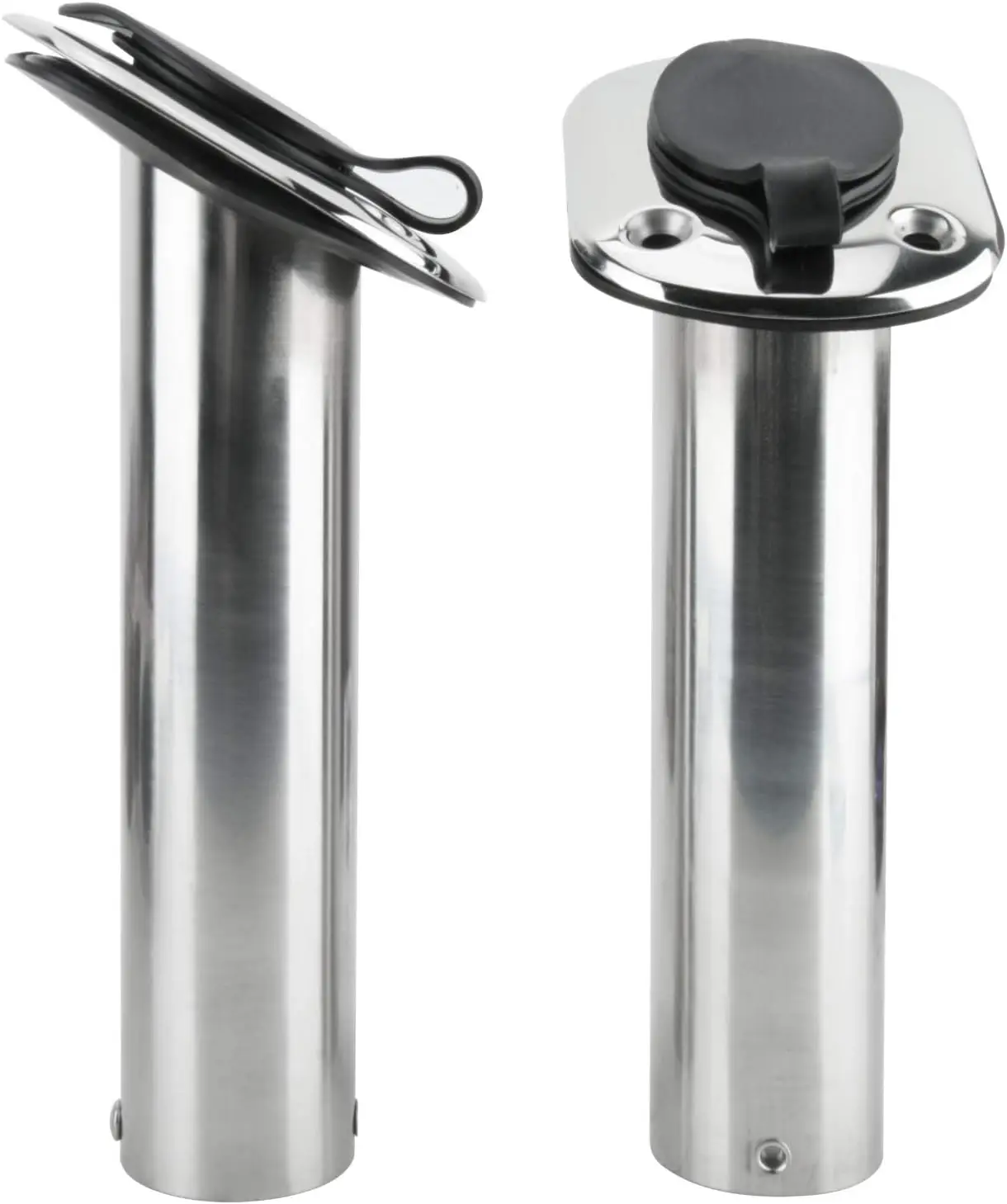 2Pcs 30 Degrees  Stainless Steel Fishing Rod Holder Flush Mount with Black PVC Cap and Liner Boat Rod Holder