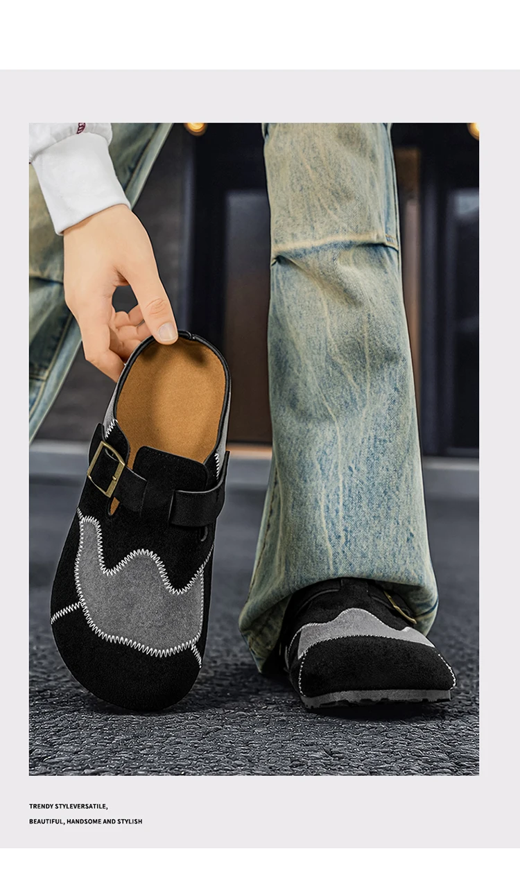 Retro-Farbblock-Mode, vielseitige Mules für Herren, Sandalen mit offenem Rücken und geschlossener Zehenpartie, bequeme Freizeit-Halbschuhe mit weicher Sohle für den täglichen Gebrauch. – Detail 17
