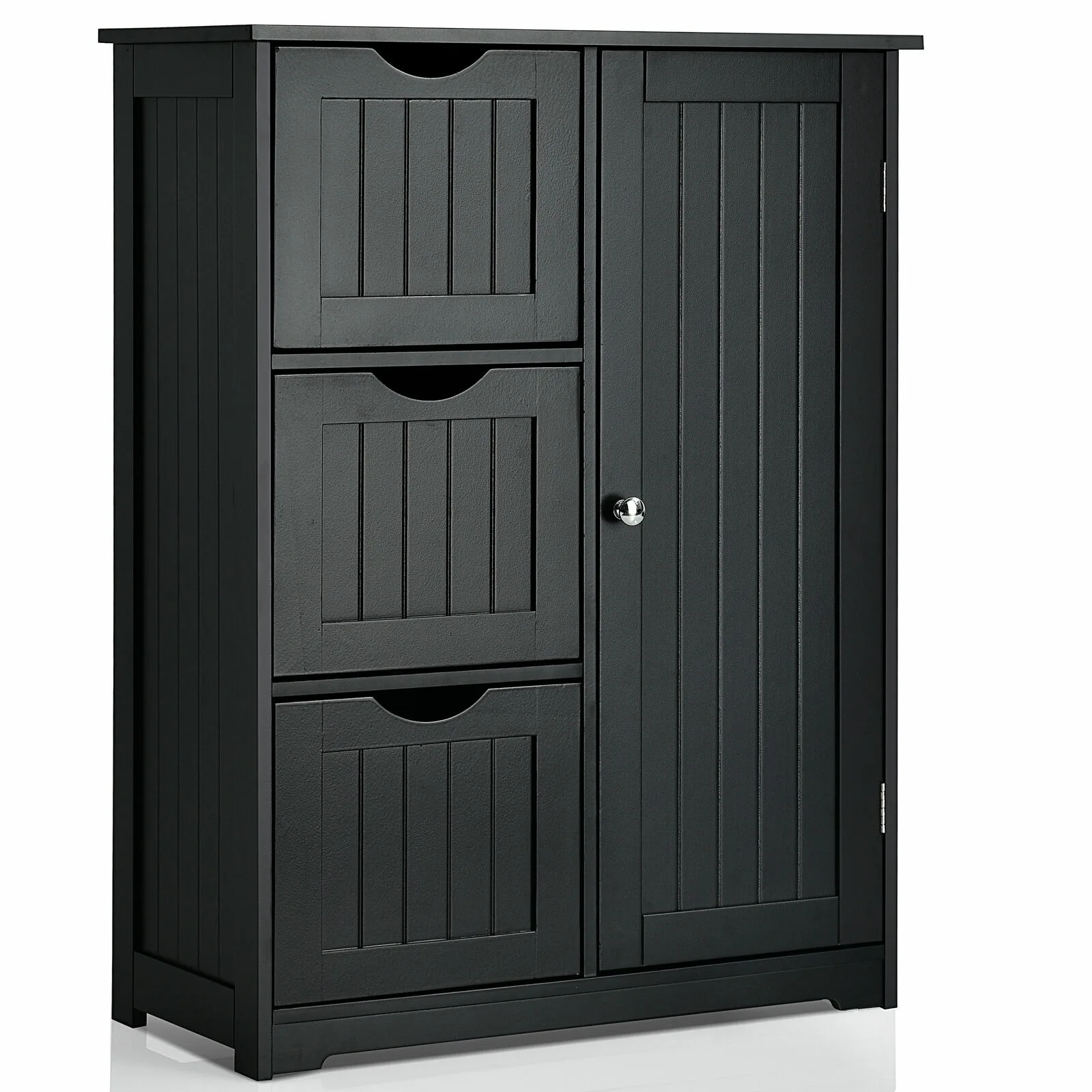 Bathroom Floor Cabinet Side Storage Cabinet with 3 Drawers and 1 Cupboard Black United States