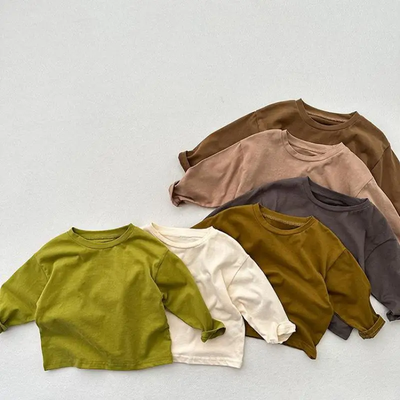 

2025 Autumn New Children T Shirts Solid Girls Cotton Bottoming Shirts Baby O-neck Tops Boys Long Sleeve Casual Tee Kids Clothes