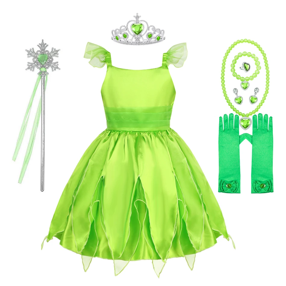 Disfraz De Hada Elfo Para Niñas – Vestido Verde Con Corona De Flores Y Orejas Para Halloween Y Carnaval