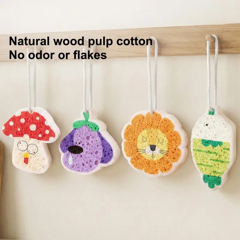Wood Pulp Cotton Sponge Cartoon Compressed Cleaning Wipe Dual-Sided Dishwashing Kitchen Bathroom Household Gift