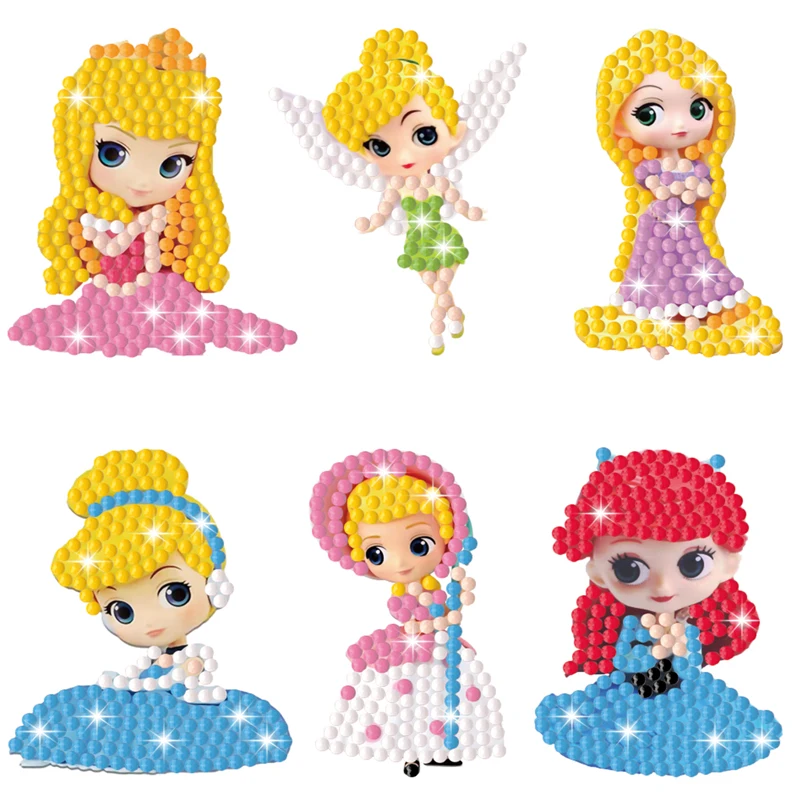 Adesivi con pittura diamante 5D facili per i bambini Disney Princess Diamond Art Diamond Mosaic adesivi con numeri Kit per bambini