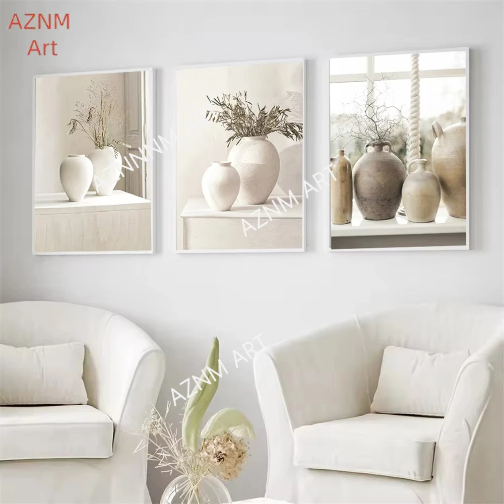 Vintage italienischer Olivbaum in Vase Poster Wandkunst Leinwand Malerei Beige Druck Nordic Wandbilder Wohnzimmer Heimdekoration