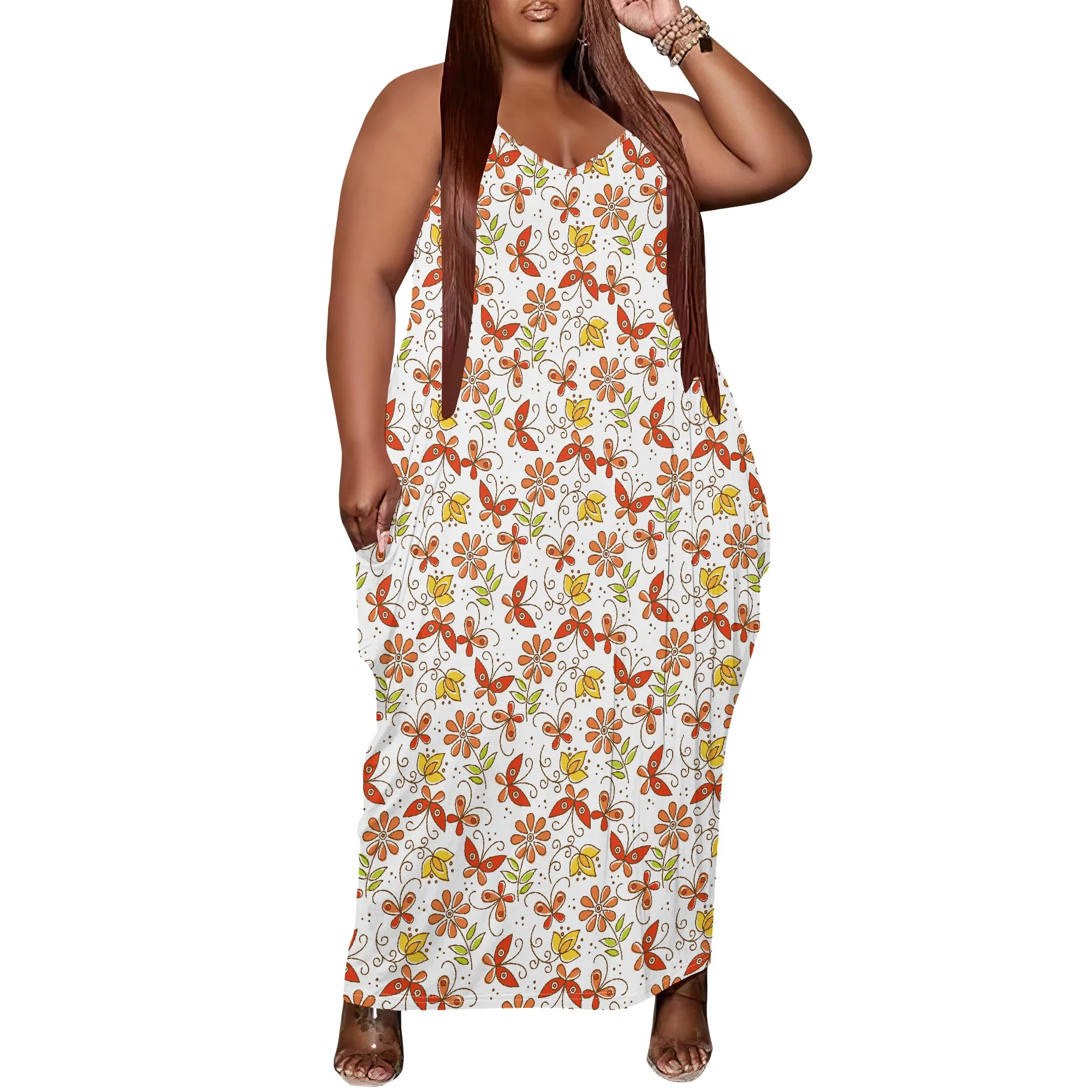 

Women's Plus Size Dress Loose Slip Maxi Dress with Pocket Stretchy Streetwear Butterfly Print XL-6XL​