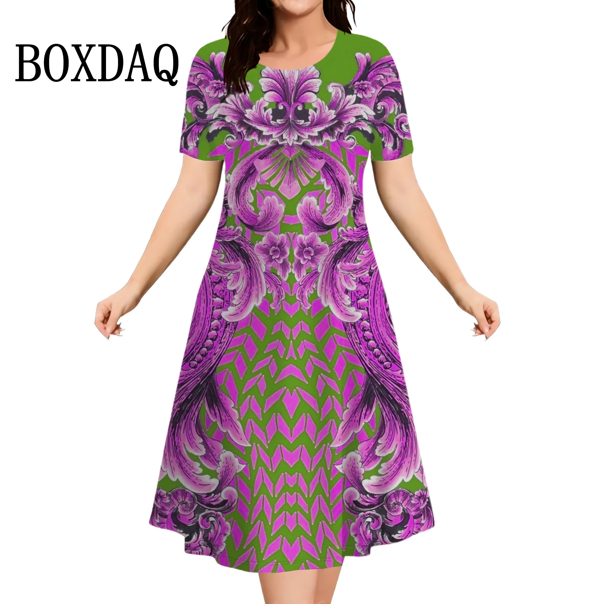 Vintage Women Dresses Bohemia 3D Print Ladies New Dress Casual Summer Ethnic Style Short Sleeve Loose Plus Size Dresses Sundress