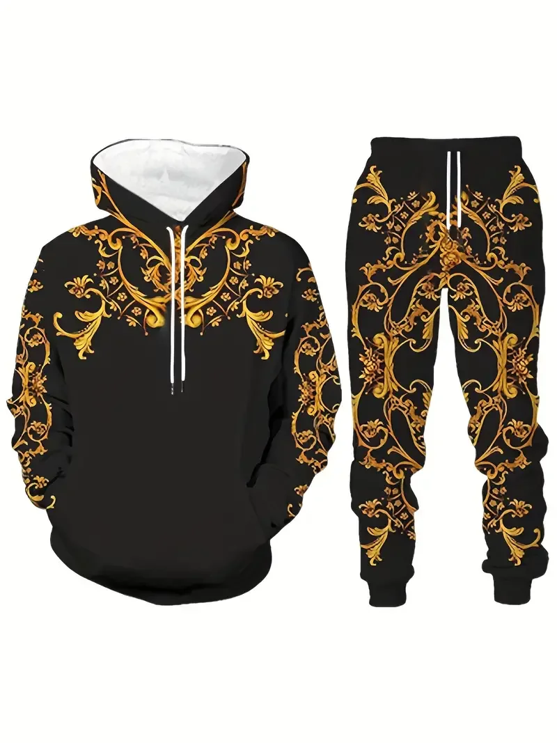 Men's Tracksuit Set 3D Printed Baroque Style Hoodie + Pants 2-piece Spring Autumn Men's Casual Fashion Luxury Oversized Clothing