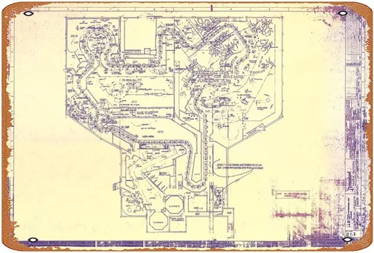 1969 Haunted Mansion Ride Blueprint Vintage Tin Sign 8X12 inches,Metal Sign Retro Art Wall Decor for Home Cafes Office Store Kar