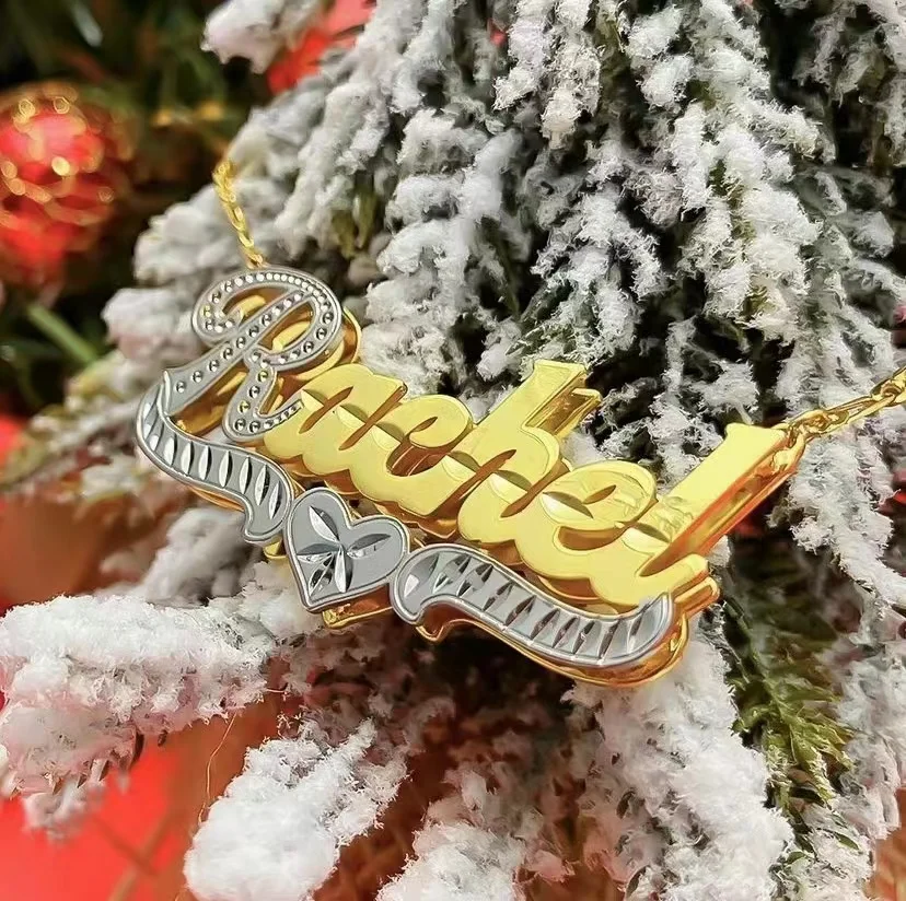 Custom 3D Nameplated Necklace Personalized Stainless Steel Jewelry Double Plated Pendant  For Women Men Gifts