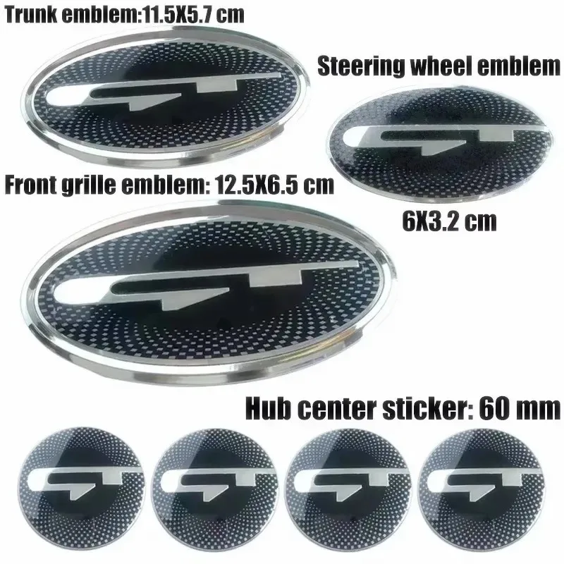 7 Pieces Per Set GT Logo Front Hood Rear Boot Steering Wheel Auto Hub Center Sticker Emblem Badge for KIA Stinger view 2