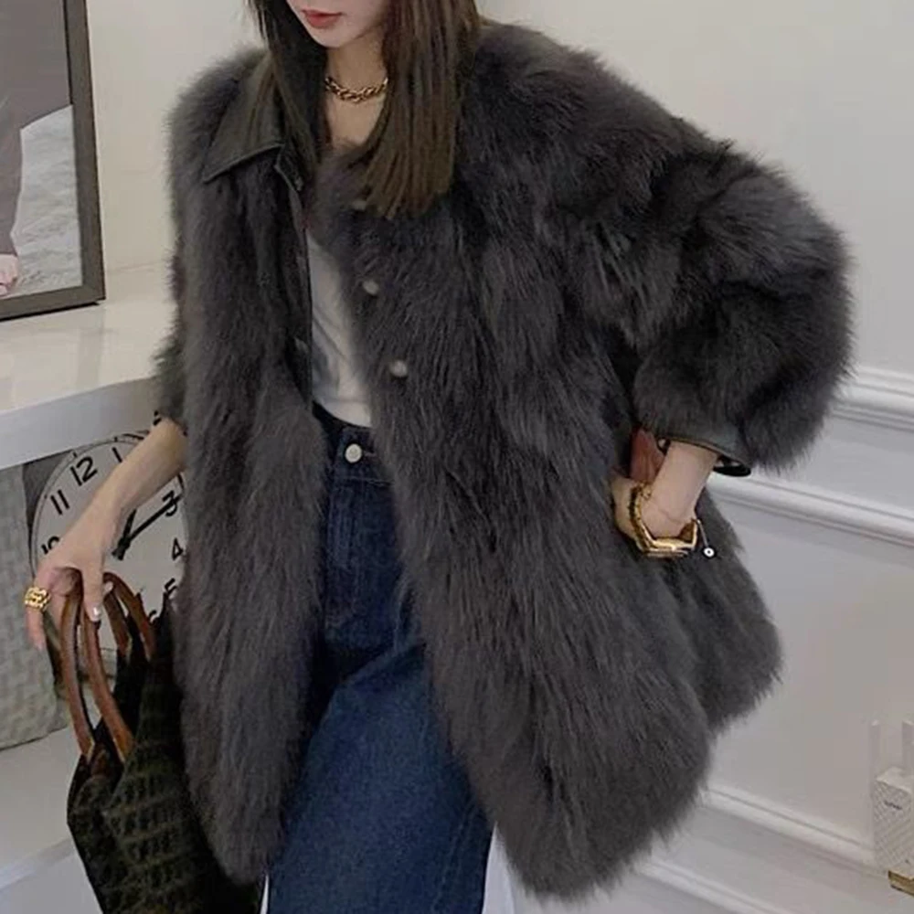 海寧新気質ファッションファーコート冬環境に優しいフォックスファーコート女性用ヤングミディアム＆ロングコート