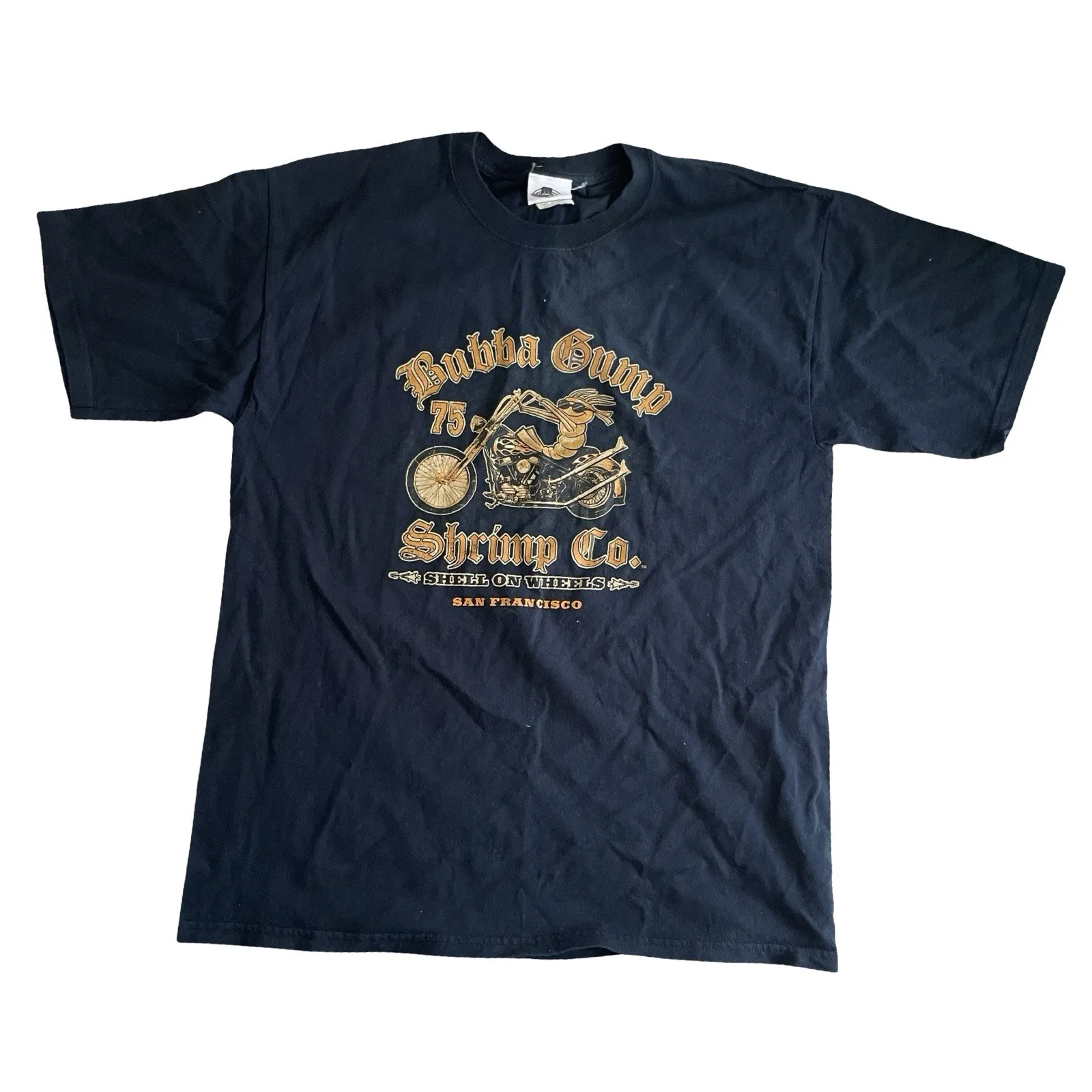 

Bubba Gump T Shirt Motocycles Biker Black Orange San Francisco Size L