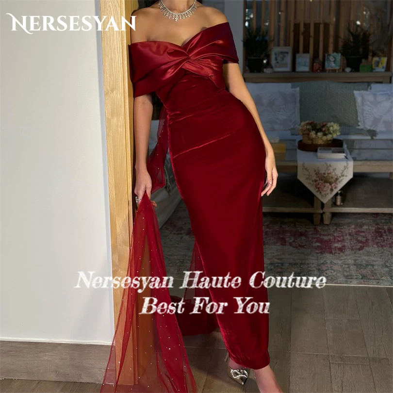 Nersesyan-vestido De Fiesta largo con hombros descubiertos, traje elegante De tul con purpurina, plisado, sirena, Sexy, Espalda descubierta, 2023