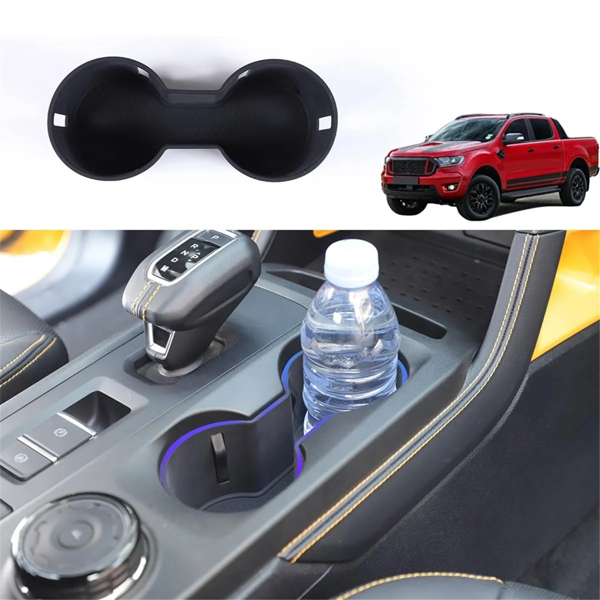 For Ford Ranger 2023 2024 Silicone Center Console Water Cup Holder Insert Interior Accessories