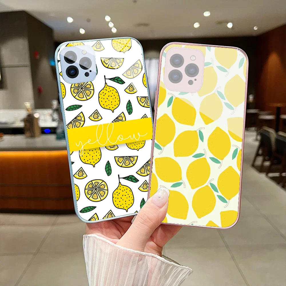 Fruit Lemon Phone Case For IPhone 15 14 13 12 Mini 11 Pro Max X XS XR 6 7 8 SE Plus Glass Hard Cover