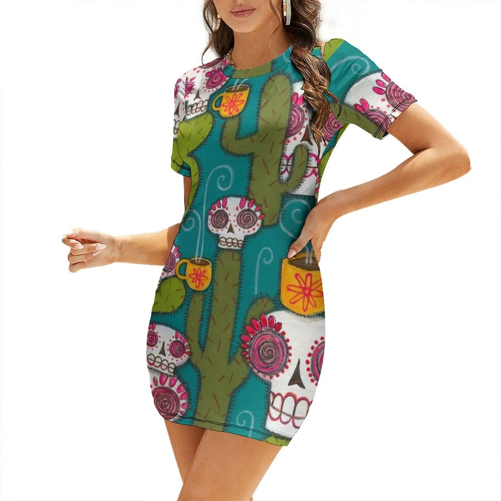 

Skulls, Cacti and Atomic Coffee Short Sleeved Dress summer dresses for women 2025 long dress women