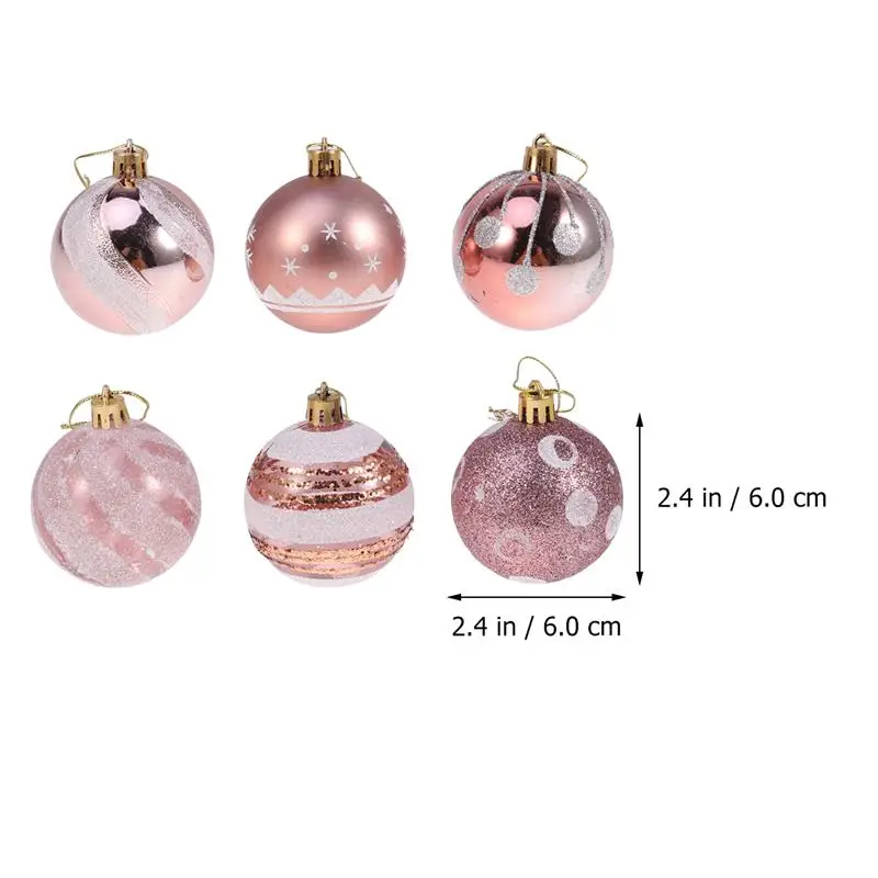 24Pcs 6cm Christmas Balls Hanging Decoration Christmas Tree Ornaments for Party Prom Rose Gold Pattern for DIY Christmas Party