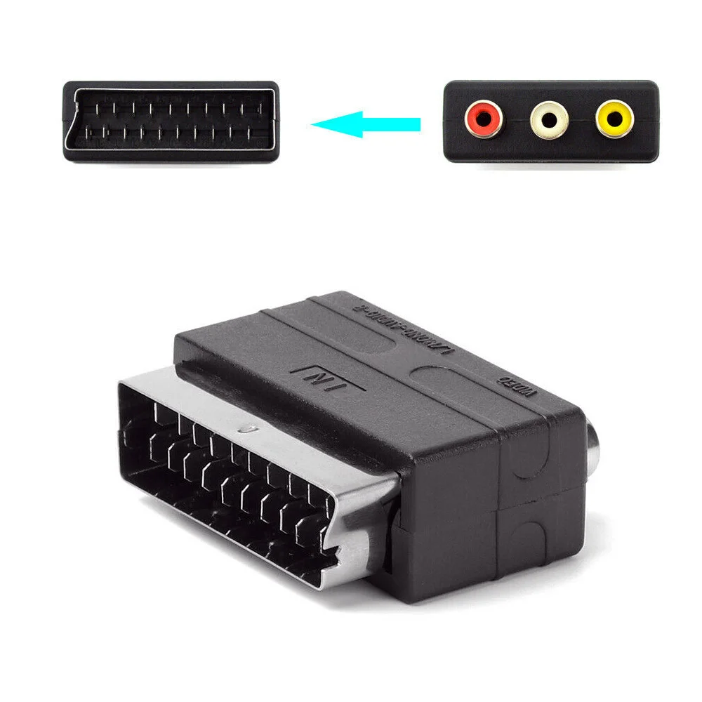 1 Stück für PS4 für WII DVD VCR Scart-Stecker auf 3RCA Phono-Buchse Neuer Hochwertiger AV TV Audio-Video-Adapter Eingangskonverter