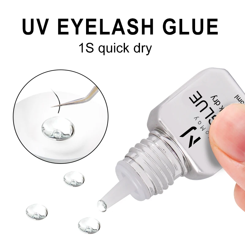 Cola uv para extensão de cílios, 5ml, preta, 1-3 segundos, secagem rápida, cola para cílios, cola uv preta, adesivo preto, retenção 75 dias
