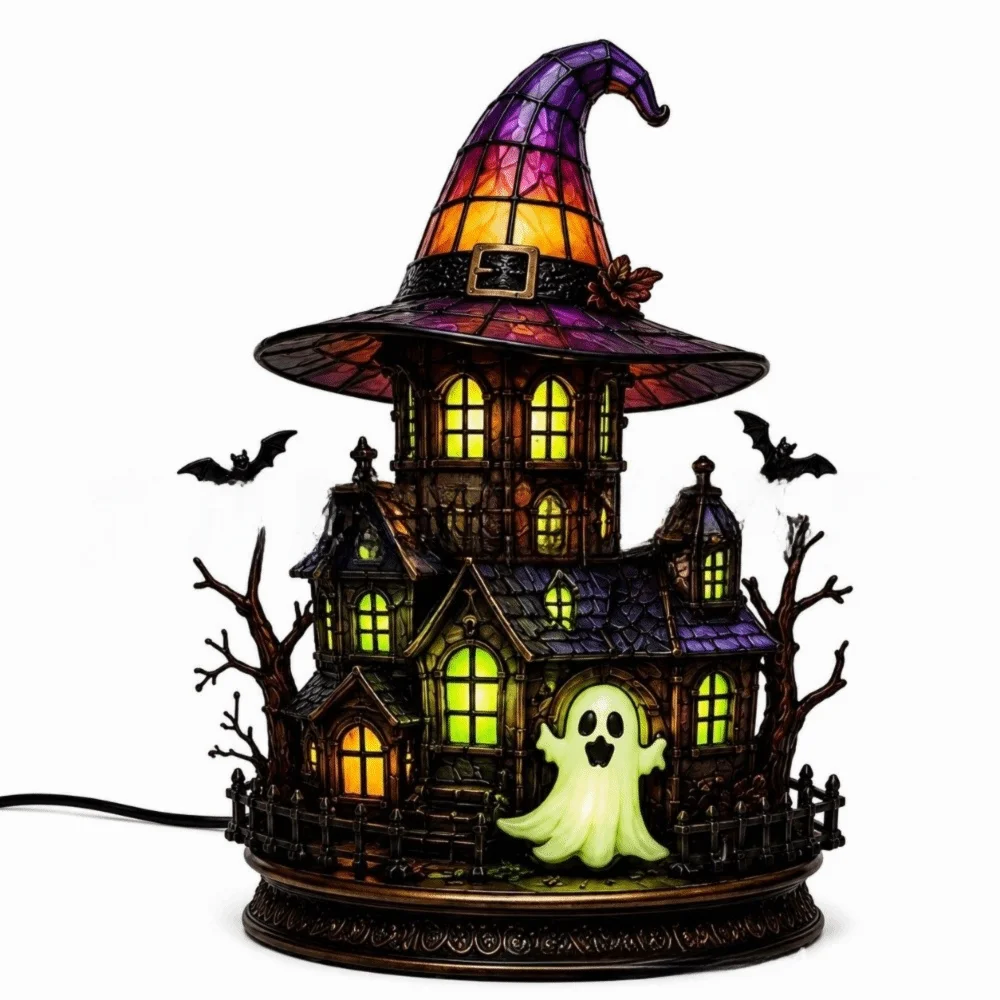 Ozdoby do domu Kot Ptak Halloween Lampa Dekoracja Domu Gotyckie Lampki na Biurko Akrylowa Kolorowa Lampa z Kapeluszem Wiedźmy Lampka Nocna