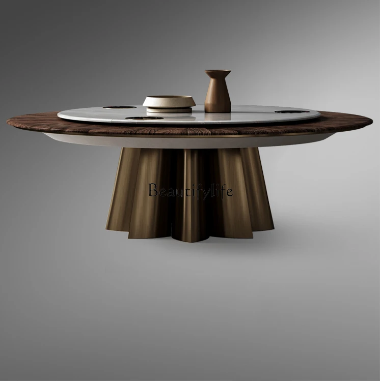 Black Walnut Electric Round Table Large Apartment Italian Minimalist Solid Wood