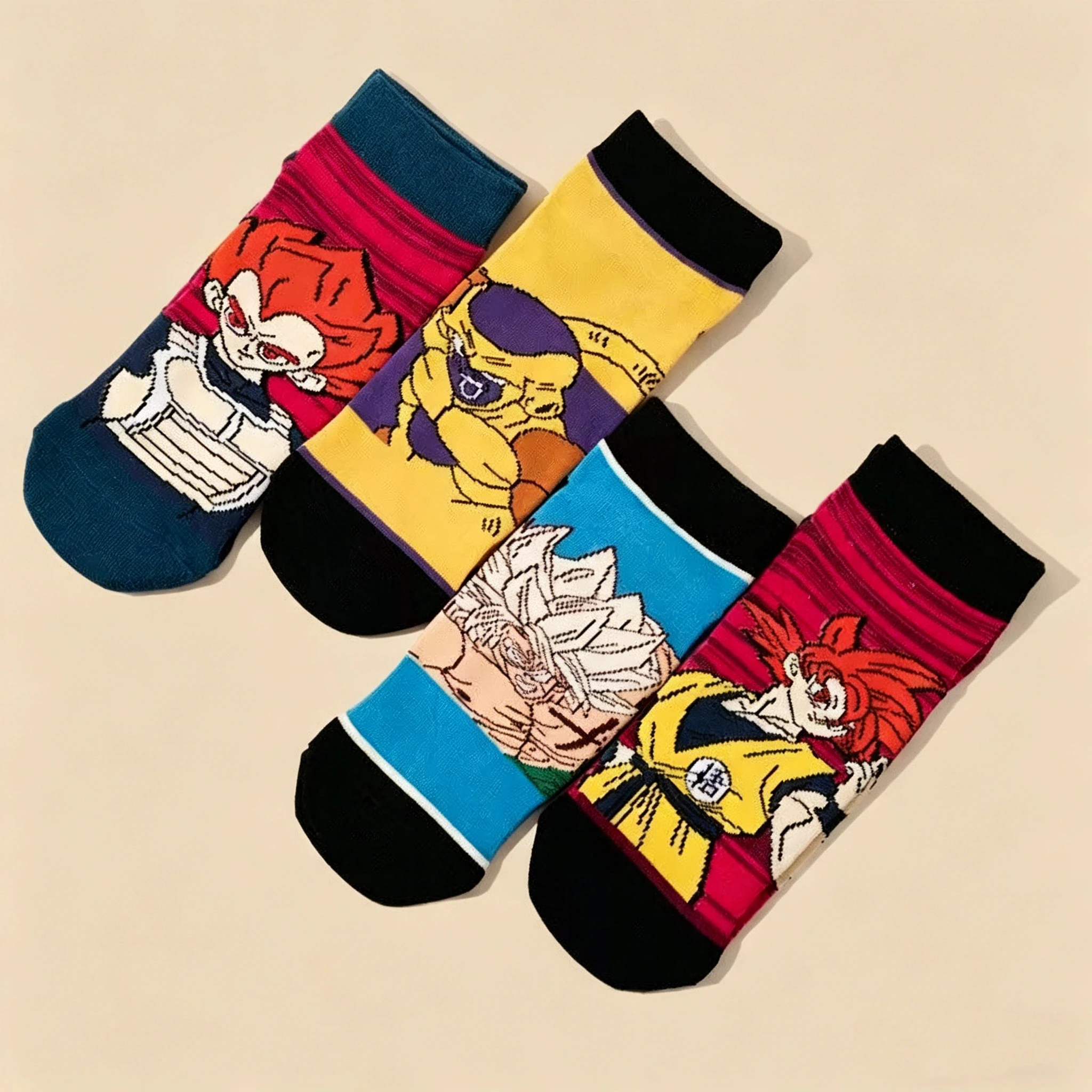 4Pairs of Fashionable New Dragon Ball Z Anime Women's Socks Japanese Cartoon Wukong Beijita Super Saiya Print Couple Ankle Socks