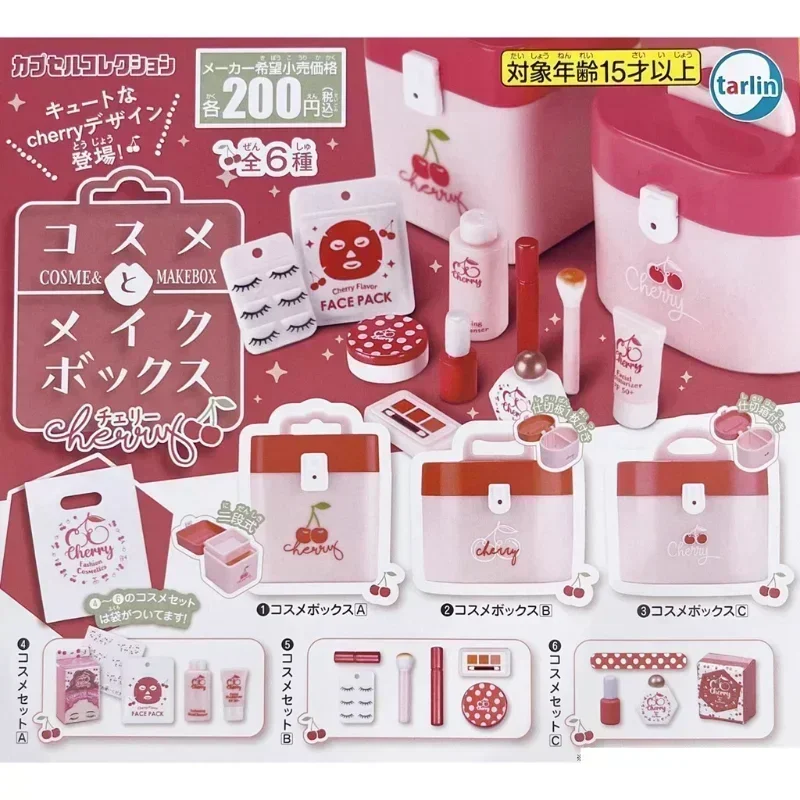 TARLIN Original Gashapon Figure Kawaii Beauty Cherry Style Makeup Cosmetic Case Miniature Cute Capsule Toy Doll Accessories