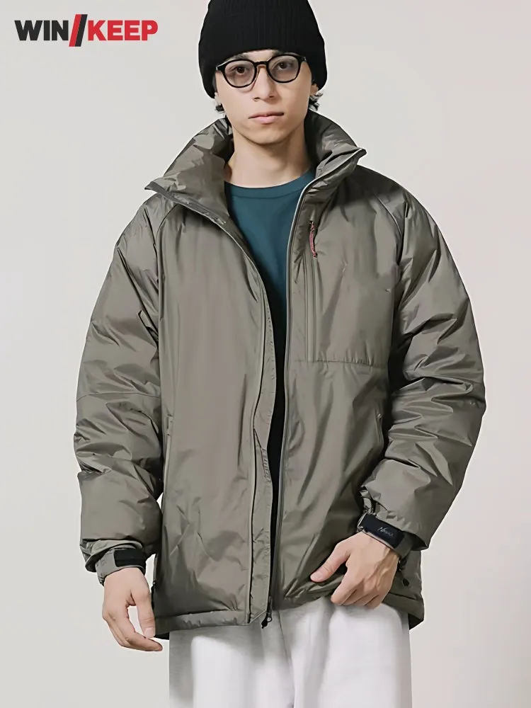 

Уличная мужская теплая куртка на утином пуху с капюшоном, ветровка, водонепроницаемая походная свободная походная куртка, плотная спортивная одежда, мужское пальто