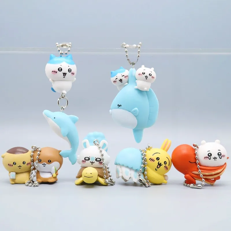 

Marine Friends PVC Keychain Set Cute Characters with Dolphins Turtles Jellyfish Kawaii Anime Bag Charms for Backpacks Keys