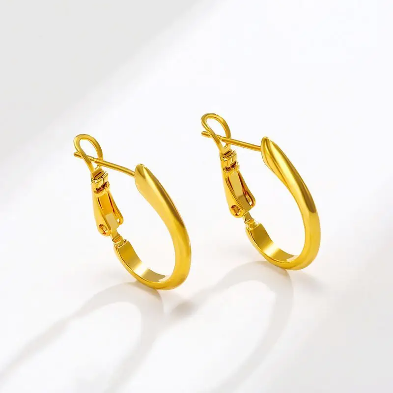 لا حجر السلس هوب أقراط للنساء ، مجوهرات مطلية بالذهب الخالص ، XP ، والأزياء ، وسعر الجملة ، 2.4 سنتيمتر #3