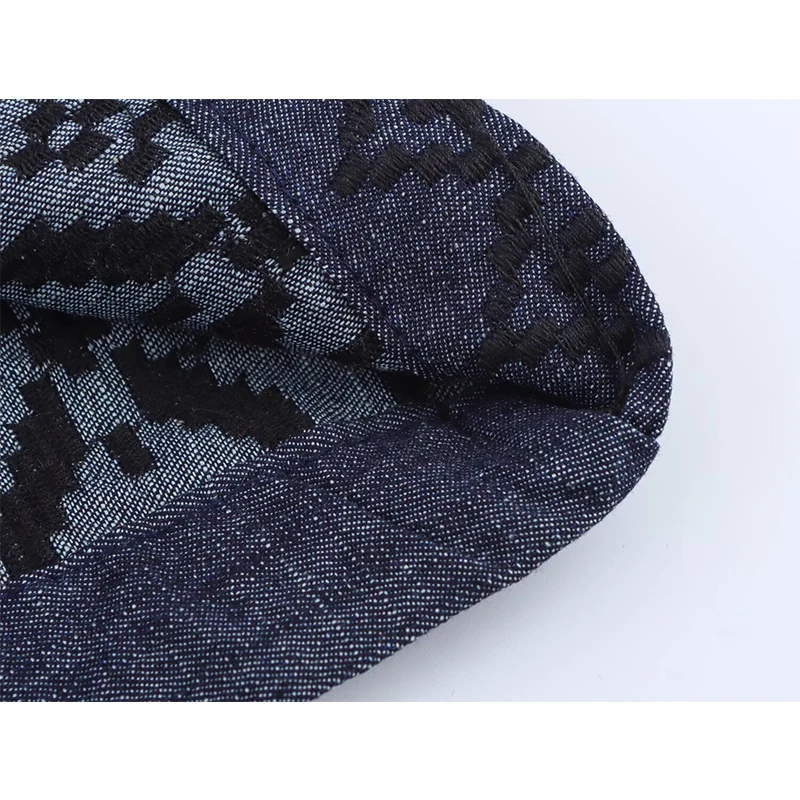 YENKYE جديد 2025 سراويل نسائية عالية الخصر مطرزة بنطال ذو قصة أرجل واسعة وجيوب رقعة سراويل نسائية غير رسمية عتيقة بنطلونات دي موهير