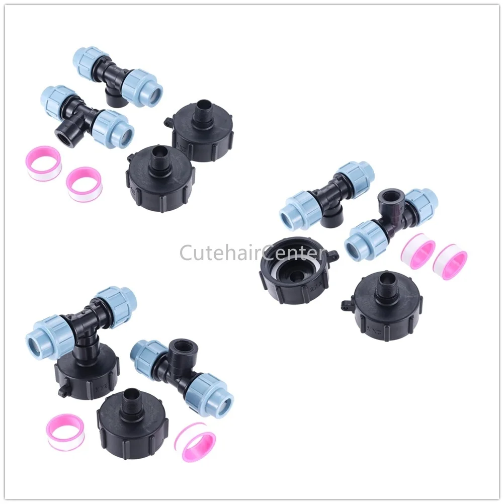 2pcs IBC Tank Thread Connector s60x6 2x1/2" Adapter Plastic Water Pipe Fittings Tee Outlet 20/25/32mm Hose Splitter Home/Garden