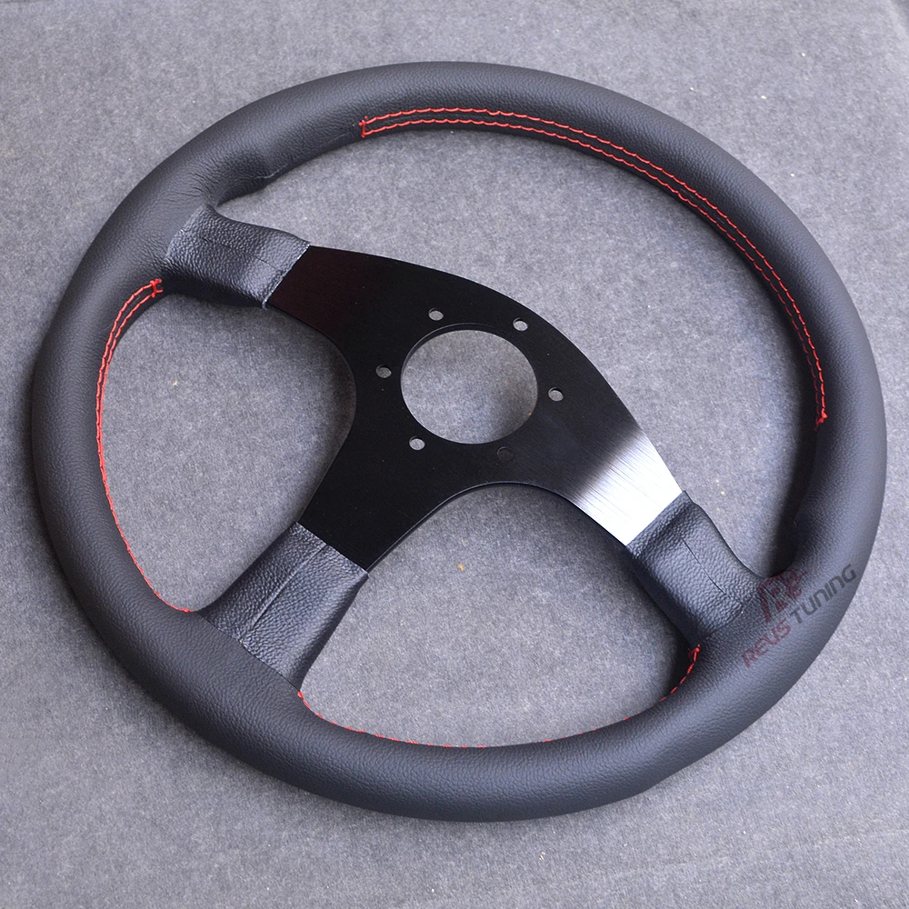 Red Stitch Universal Flat JDM Mugen Style 350mm 14inches Racing Car Sport Steering Wheel For Honda