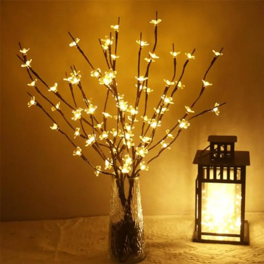 

2 Pack Lighted Prelit Twig Tree Branches Lights, Battery Operated, Room Decor LED Cherry Blossoms Lamp Christmas Holiday Decora