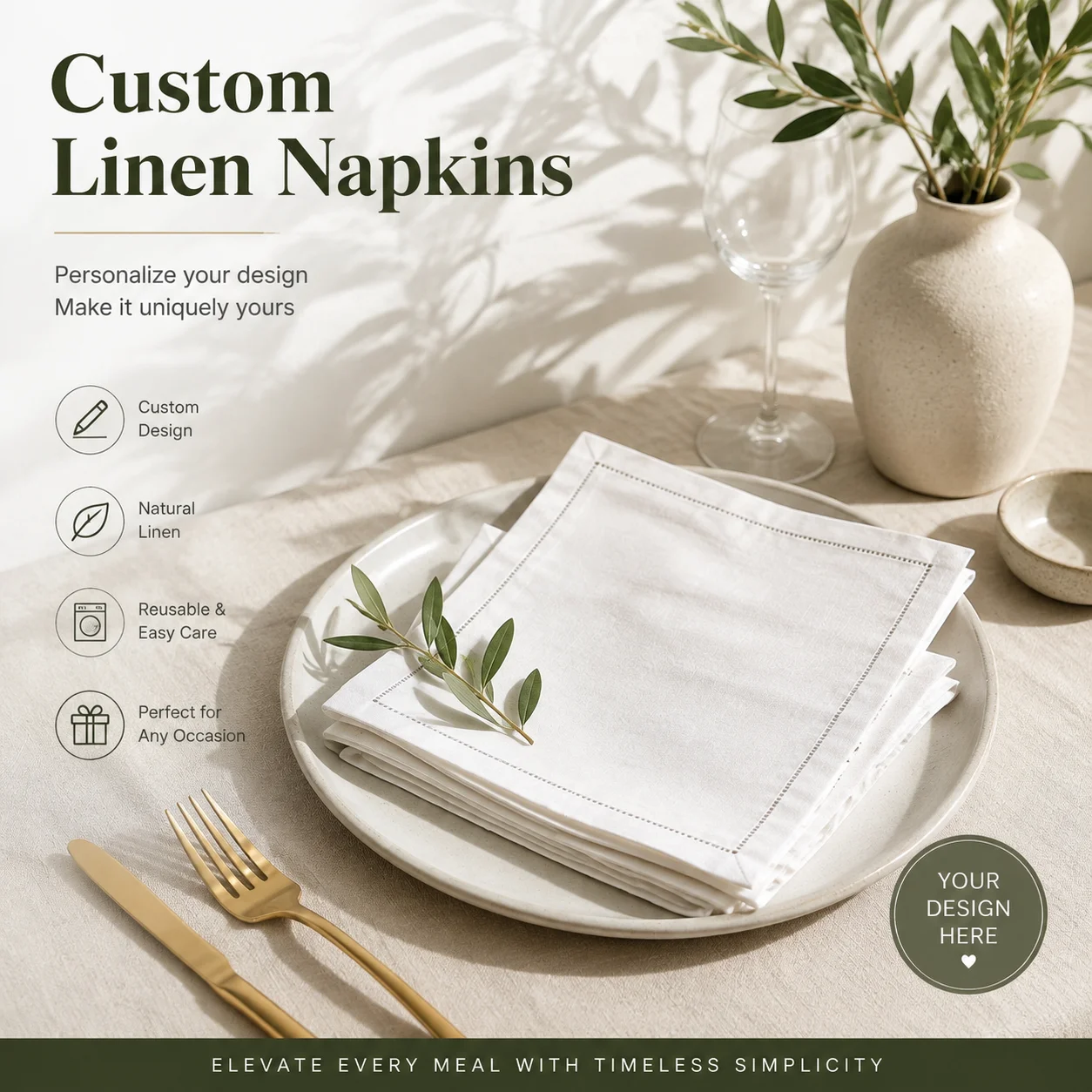 50pc Personalized 100% Pure Linen Napkins Minimalist Custom Cloth Napkins for Family Dining Aesthetic Wedding Table Setting