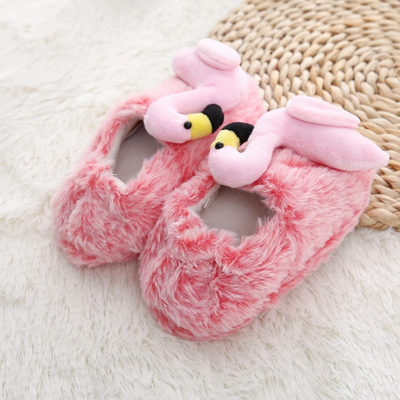 Fashion Toddler Girl Slippers for Home Indoor Baby Item Loafers Plush Warm Cute Flamingo Children Little Kid House Footwear Gift