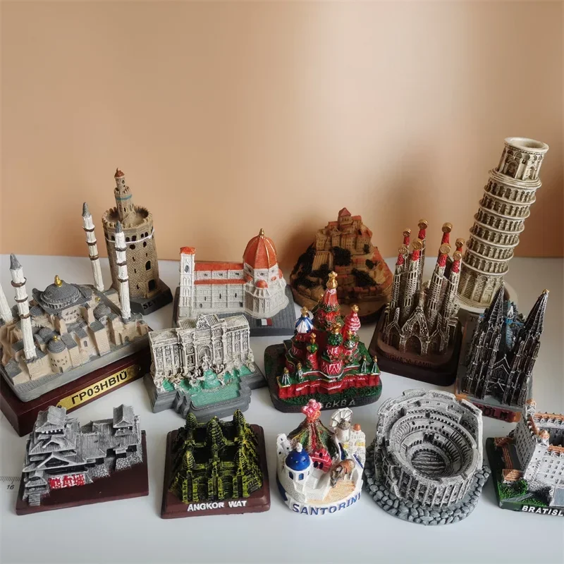 Modelo de construcción en miniatura para decoración del hogar, miniaturas, adornos de escritorio, Santorini, Grecia, Camboya, Coliseo, mont-saint-michel, Florencia, Torre di Pisa