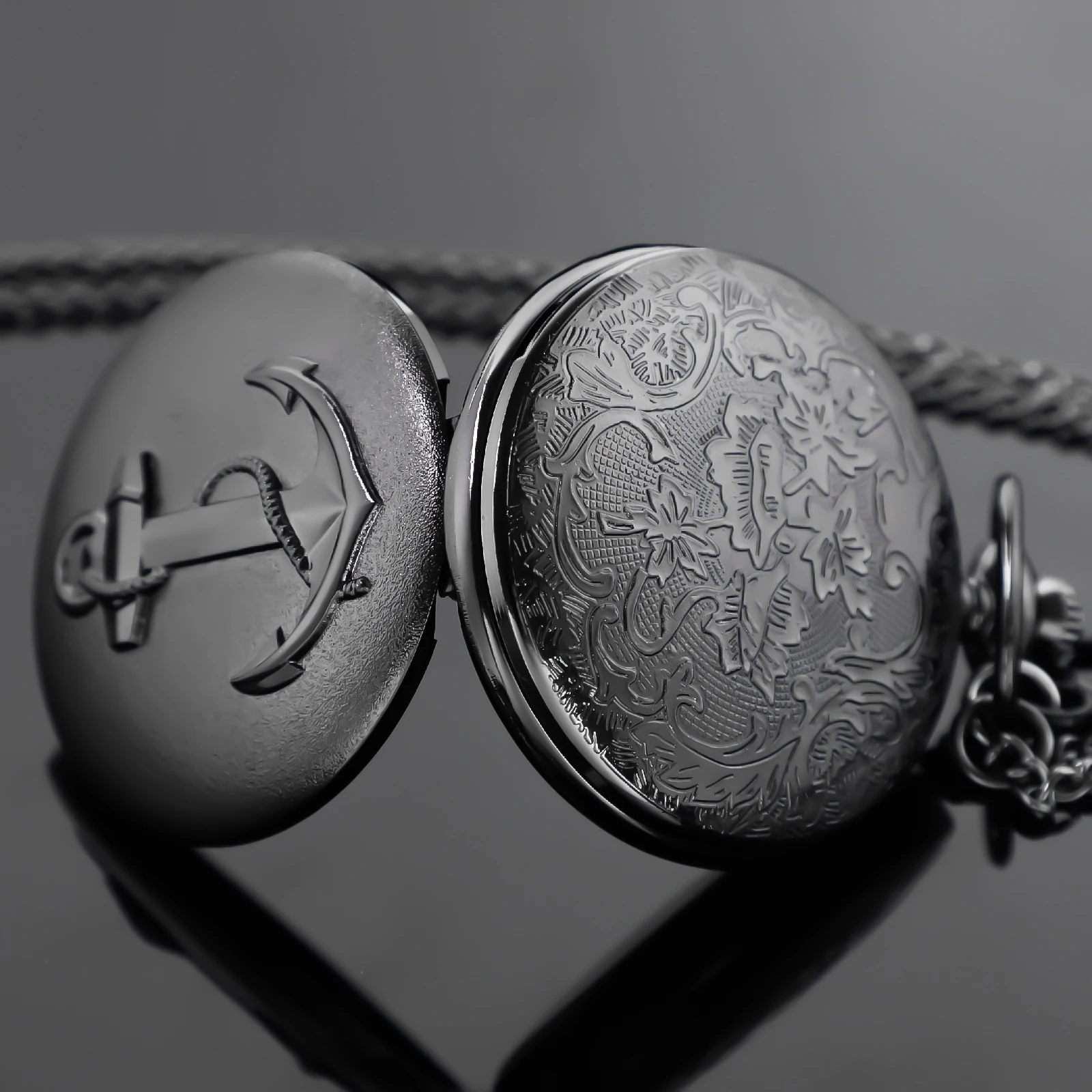 Classic Anime Sailing Boat Anchor Pattern Chain Pocket Watch Vintage Steampunk Necklace Pendant Clock Men Women Gift