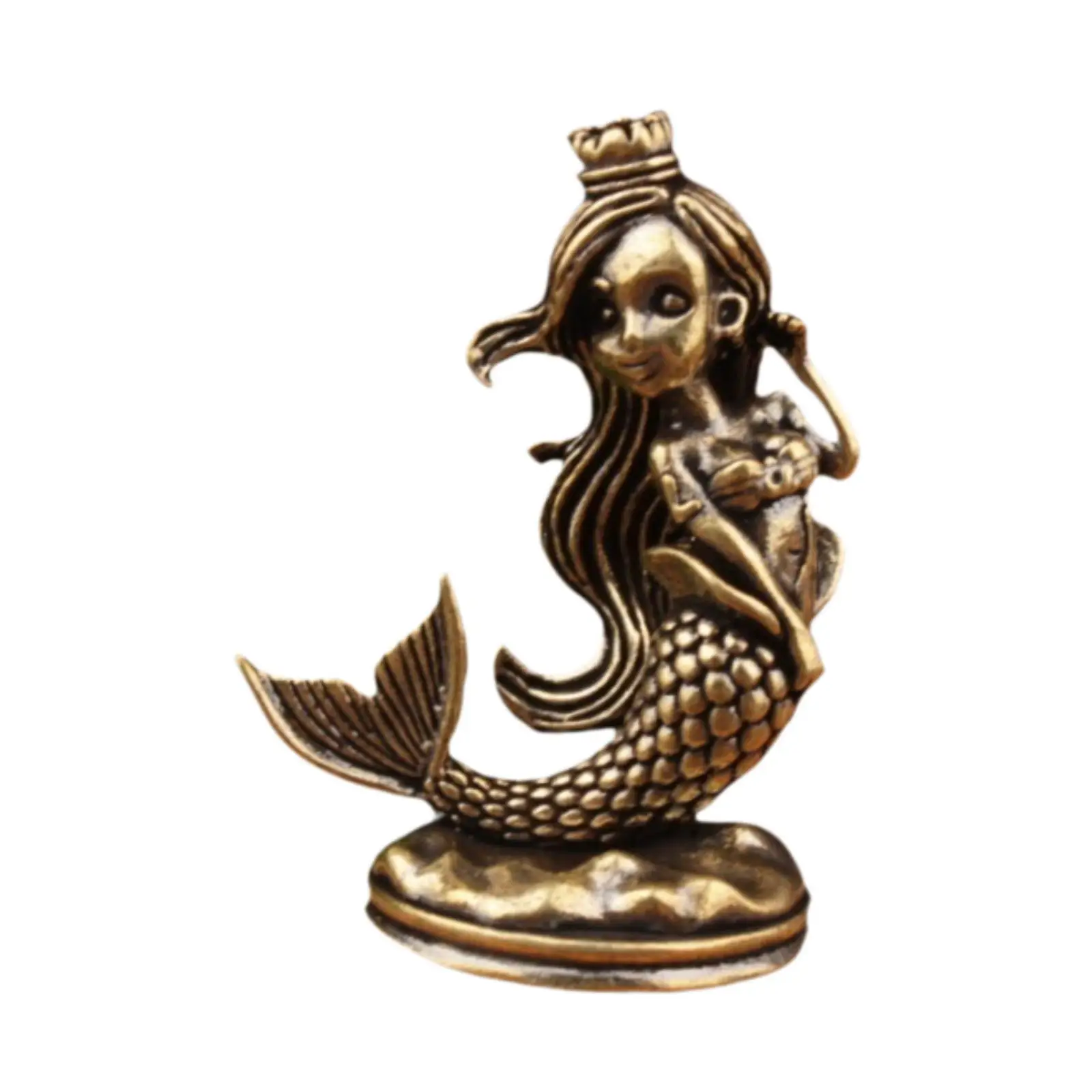Brass Mermaid Princess Figure Ornament Crafts Compact Mediterranean Princess Statue for Living Room Bookshelf Birthday Gift