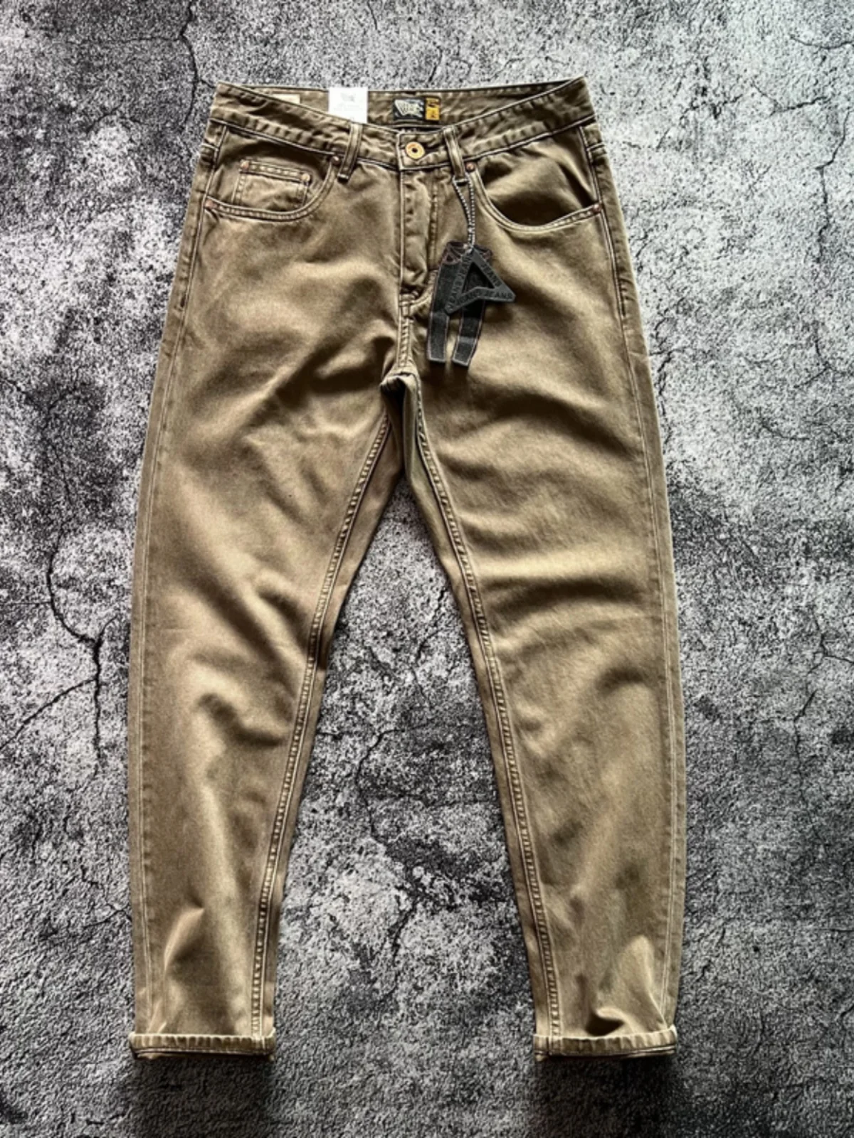 

High-End American Retro Distred Denim Jeans Men's Fit Straight Leg Long Pants Faionable Urban Wear Cotton 00%
